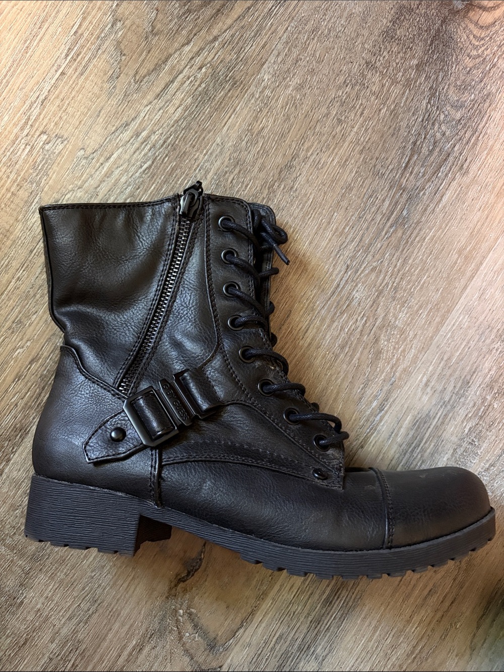 Women's Guess Black Lace-Up Combat Boots